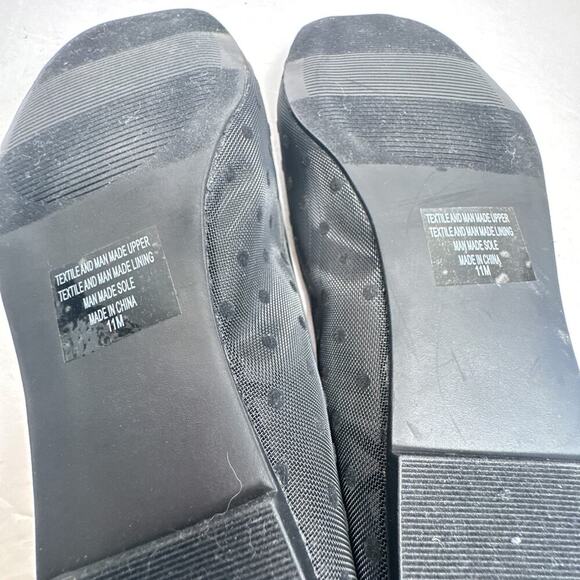 LOFT Black Dotted Mesh Ballet Flats Gold Chain Ankle Strap Women’s 11M - Picture 12 of 12